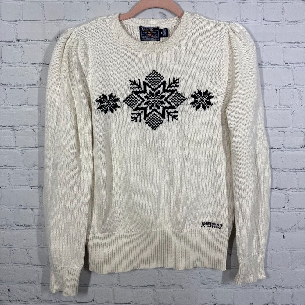 Vintage Y2K American Living Ivory Sweater Women Medium Cable Knit Fisherman